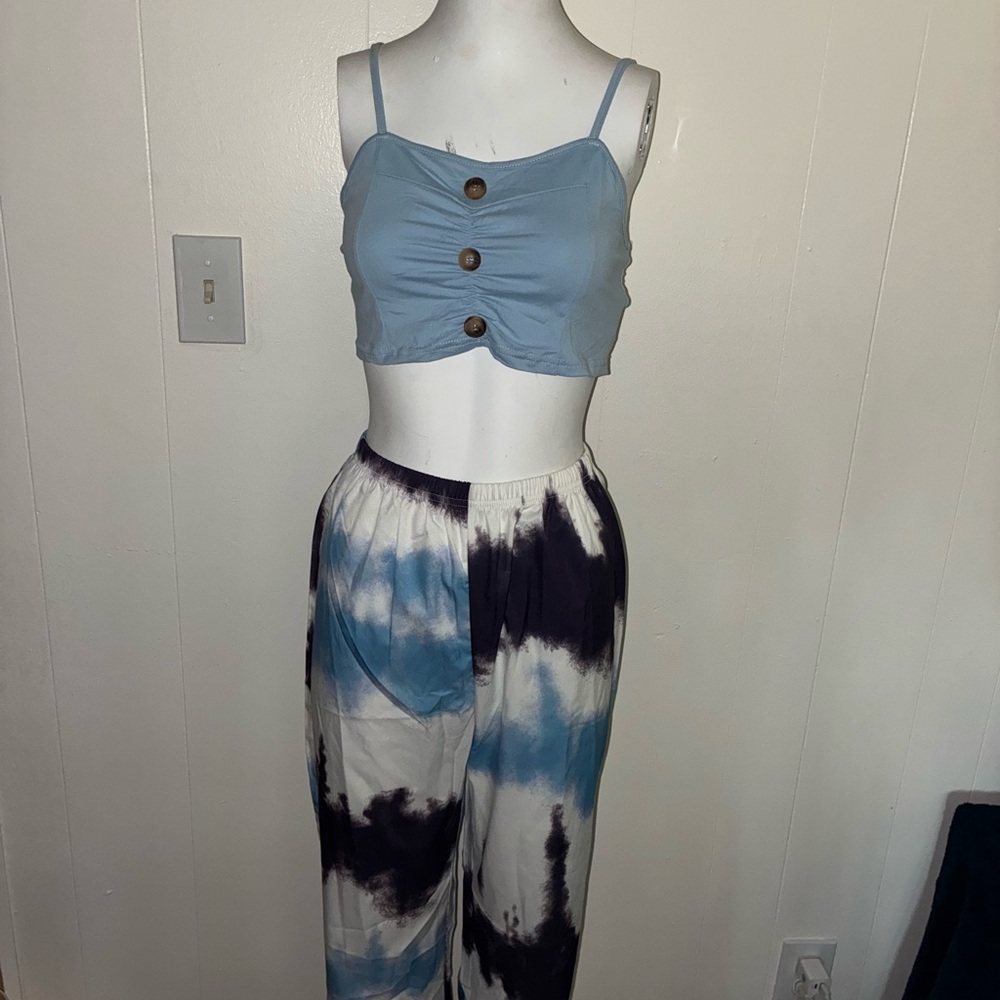 Blue and Black Tie-Dye Women's Pants